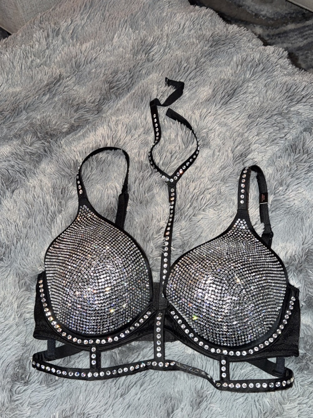 Victoria's Secret Black Rhinestone Embellished Push-Up Bra